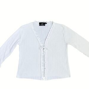 It’s Our Time White Ribbed Tie Front Ruffle Trim Cardigan Top Y2K Fairy Grunge S